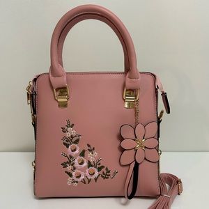 Floral Pink Embroidery Satchel Bag